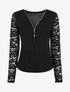 Pull droit uni manches en dentelle - Noir - 1