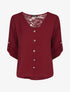Top droit col V boutonné et dentelle - Bordeaux - 6