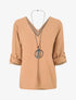 Blouse uni à dos ajouré - Camel - 4