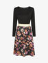 Robe évasée bi-matière imprimé champêtre - Noir - 1