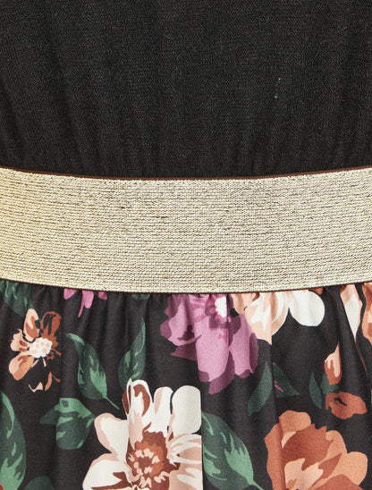 Robe évasée bi-matière imprimé champêtre - Noir - 3