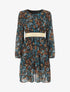Robe imprimé fleuri à bande dorée - Marine - 1