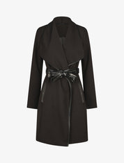 Veste longue coupe droite col cascade - Noir - 4