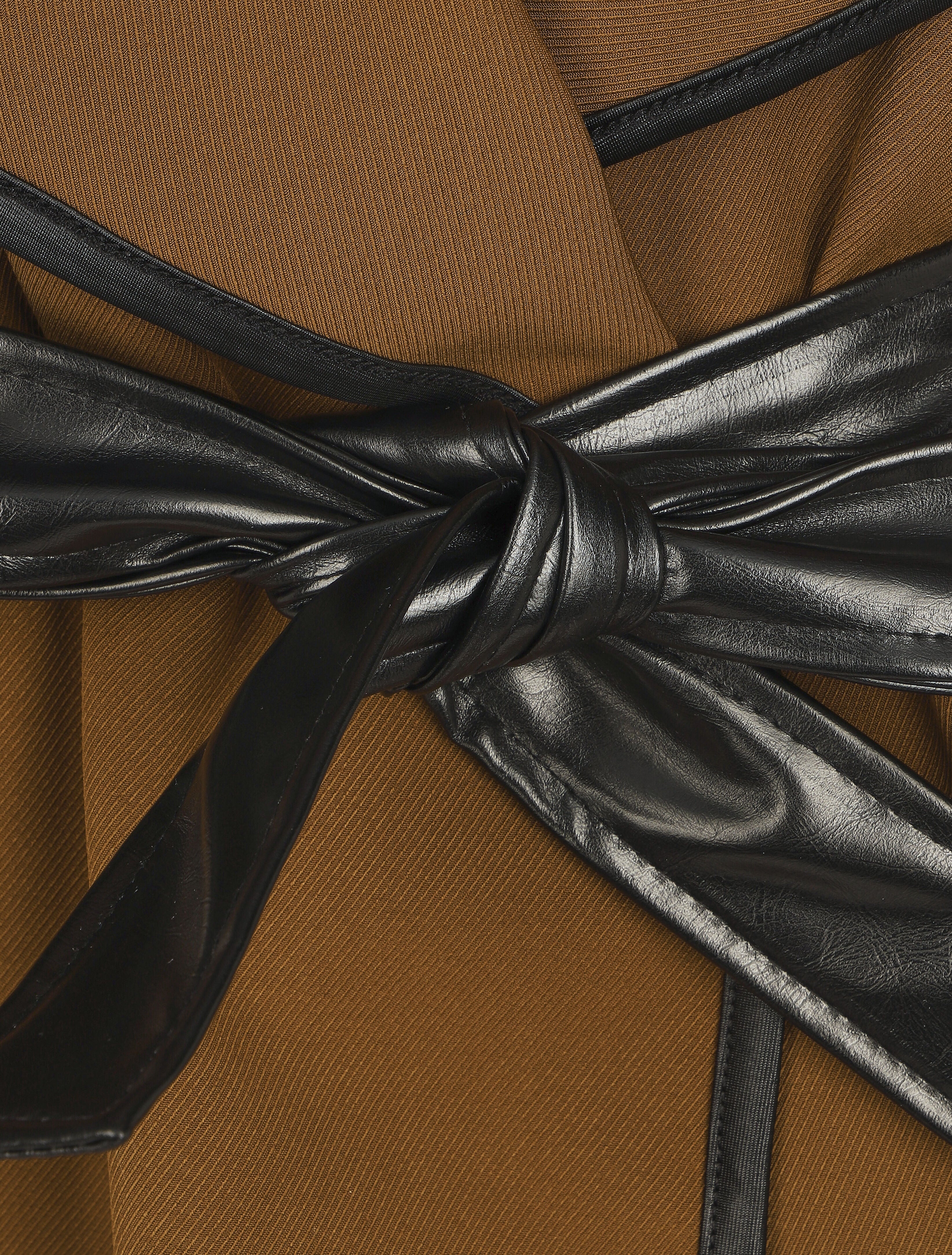 Veste longue coupe droite col cascade - Marron - 3