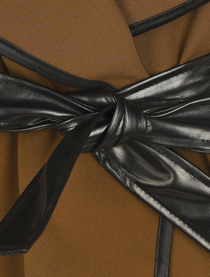 Veste longue coupe droite col cascade - Marron - 3