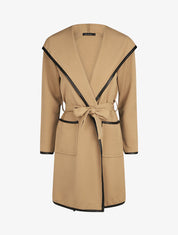 Veste longue à capuche coupe droite - Beige - 1