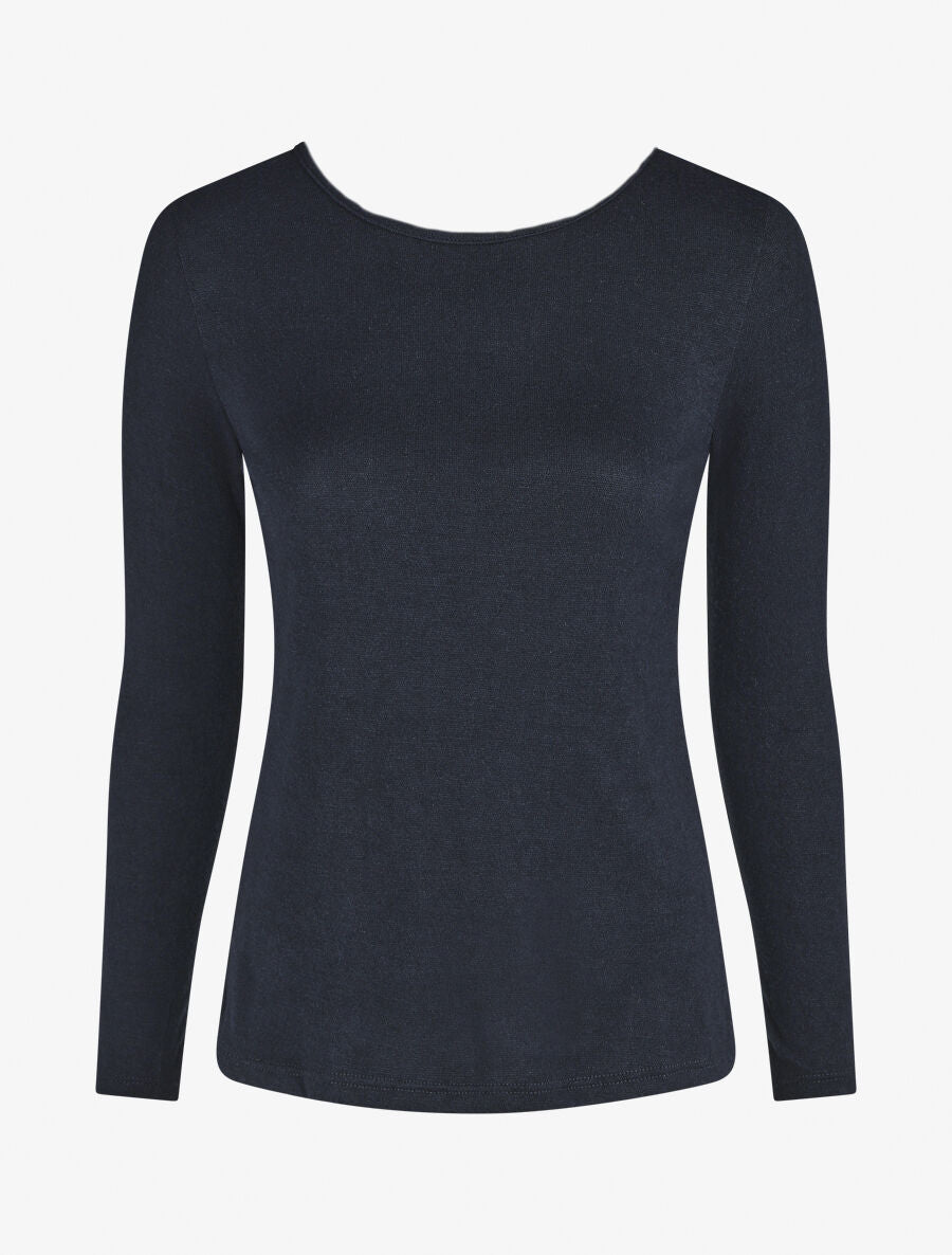 Pull fin droit dos en crochet - Marine - 1