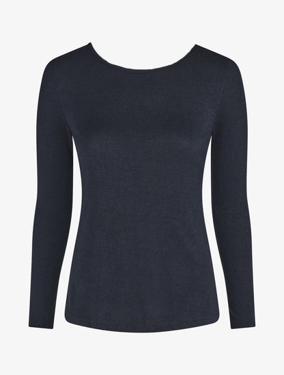 Pull fin droit dos en crochet - Marine - 1