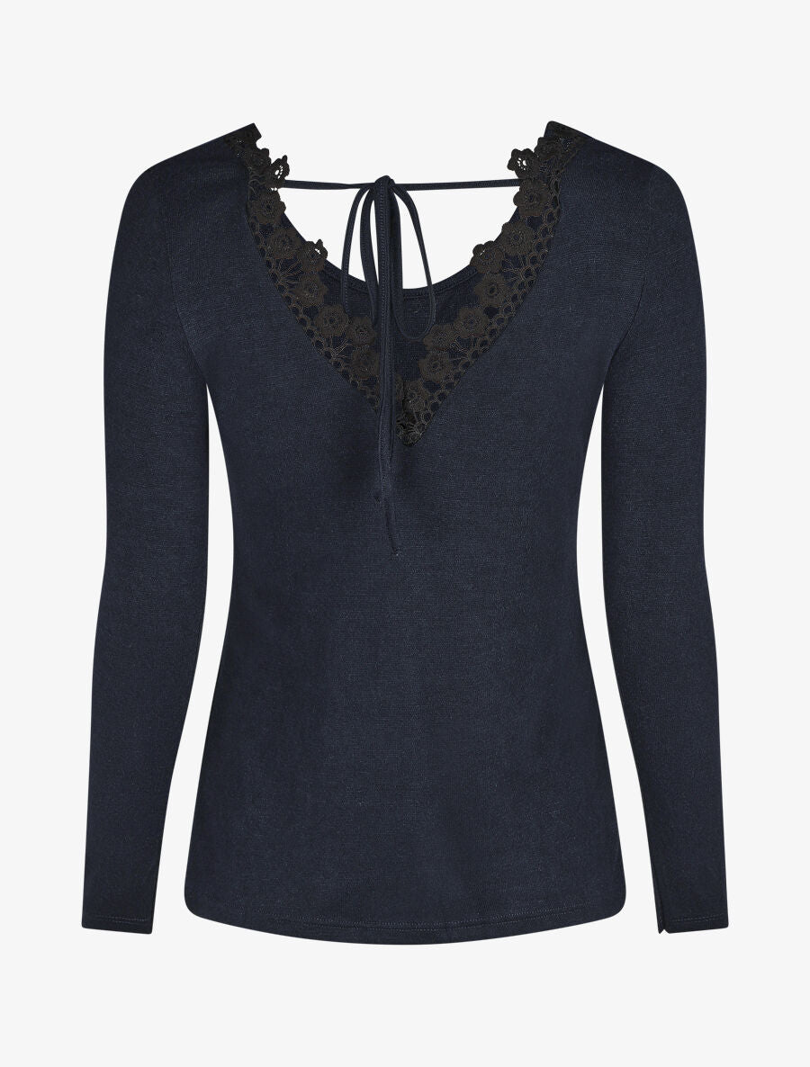 Pull fin droit dos en crochet - Marine - 2