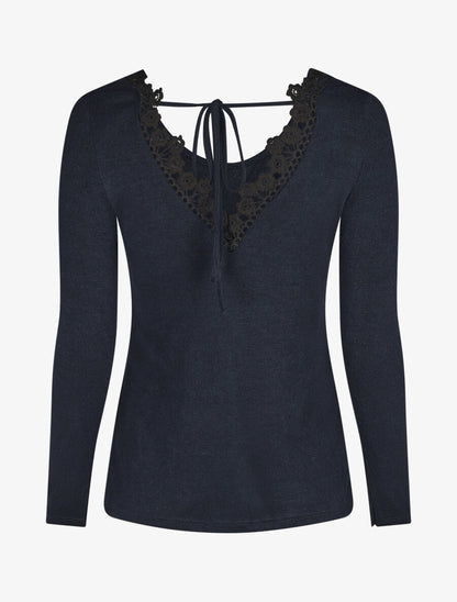 Pull fin droit dos en crochet - Marine - 2