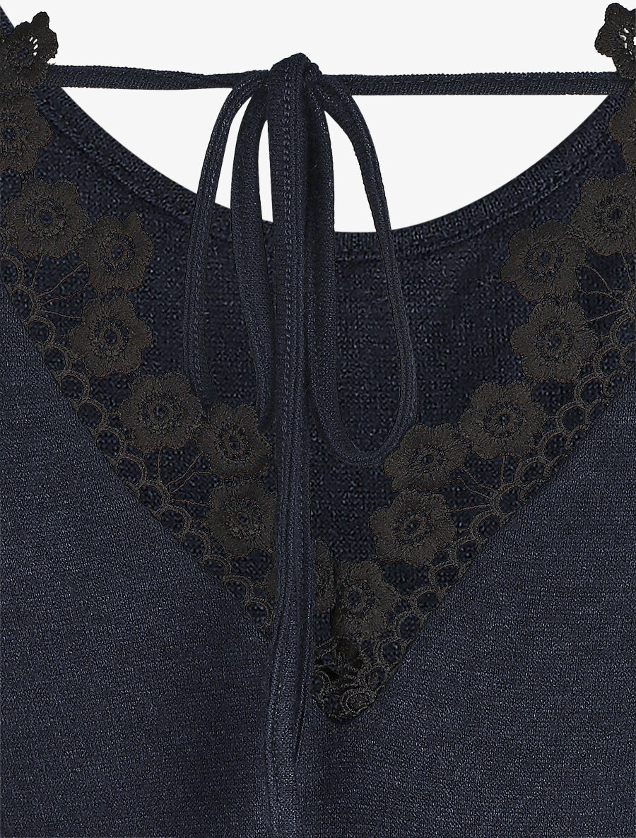 Pull fin droit dos en crochet - Marine - 3