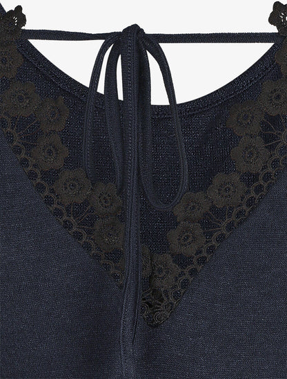 Pull fin droit dos en crochet - Marine - 3