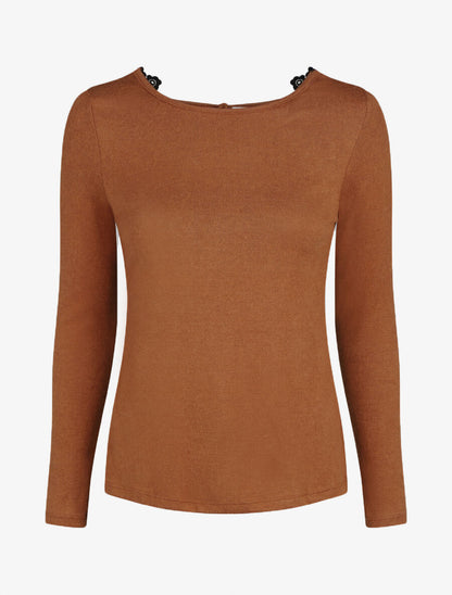 Pull fin droit dos en crochet - Camel - 4