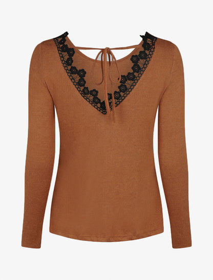 Pull fin droit dos en crochet - Camel - 2