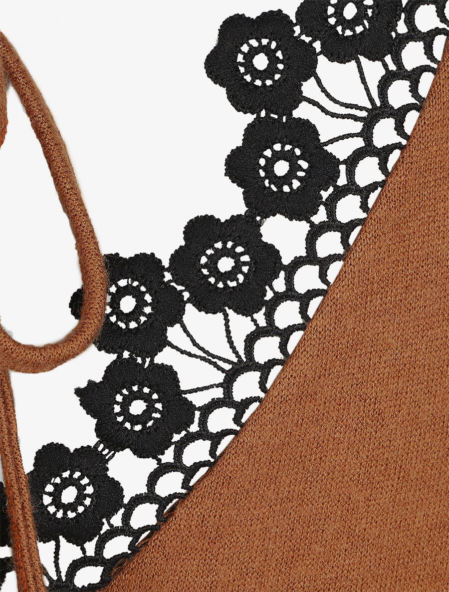 Pull fin droit dos en crochet - Camel - 3