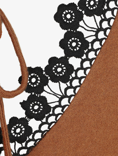 Pull fin droit dos en crochet - Camel - 3