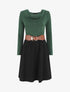 Robe courte évasée col bénitier et manches longues - Vert - 1