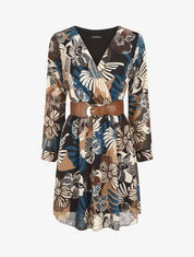 Robe élastiquée à imprimé fleuri - Noir - 1