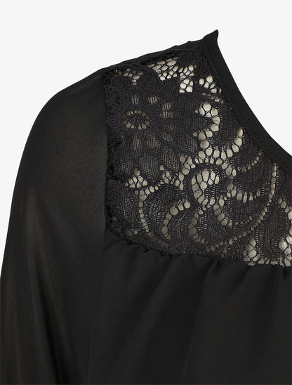 Top uni en voile et dentelle - Noir - 3