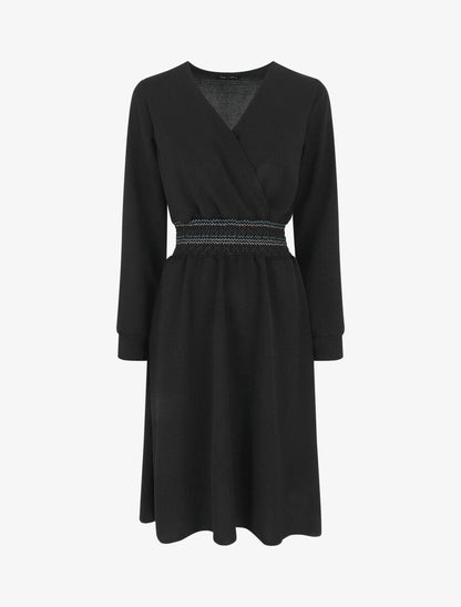 Robe unie à bande élastiquée - Noir - 1