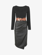 Robe bi-matière effet drapé - Noir - 1