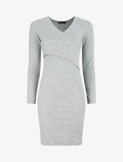 Robe courte ajustée manches longues - Gris - 1