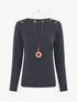 Pull droit uni épaules en dentelle - Marine - 4