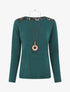 Pull droit uni épaules en dentelle - Vert sapin - 1