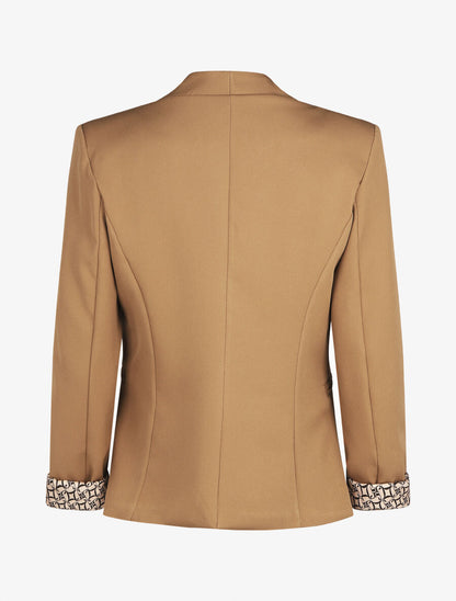 Blazer uni à revers imprimé alphabet - Camel - 2