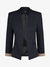Blazer uni à revers imprimé alphabet - Marine - 1