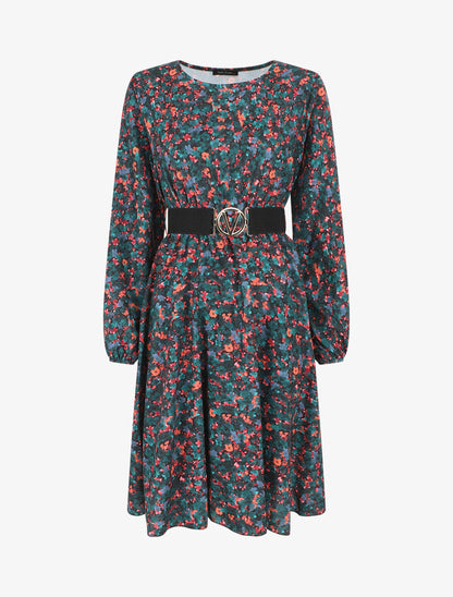 Robe mi-longue évasée imprimé fleuri - Vert - 4