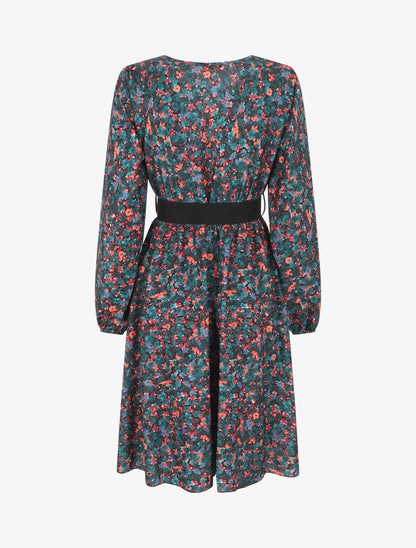 Robe mi-longue évasée imprimé fleuri - Vert - 2