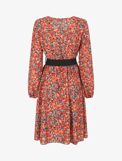 Robe mi-longue évasée imprimé fleuri - Orange - 2
