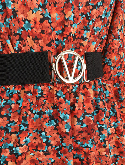 Robe mi-longue évasée imprimé fleuri - Orange - 3