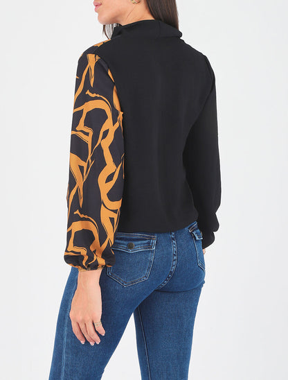 Blouse droite bi-colore et col V - Jaune moutarde - 5
