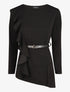 Top asymétrique uni et volanté - Noir - 1