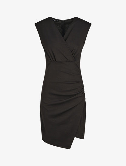 Robe fourreau uni et effet drapé - Noir - 1
