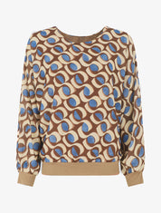 Blouse en voile imprimé graphique - Marron - 1