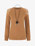 Pull uni et épaules en dentelle - Marron - 4