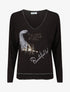 Pull ample col V motif plumes - Noir - 1