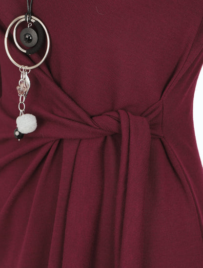 Robe ajustée à noeud et manches longues - Prune - 3
