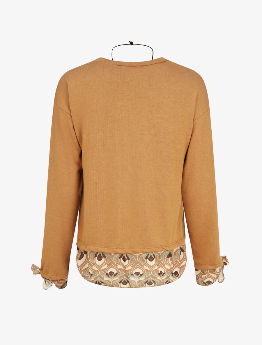 Pull fin bi-matière à imprimé fantaisie - Camel - 2