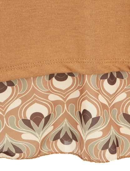 Pull fin bi-matière à imprimé fantaisie - Camel - 3