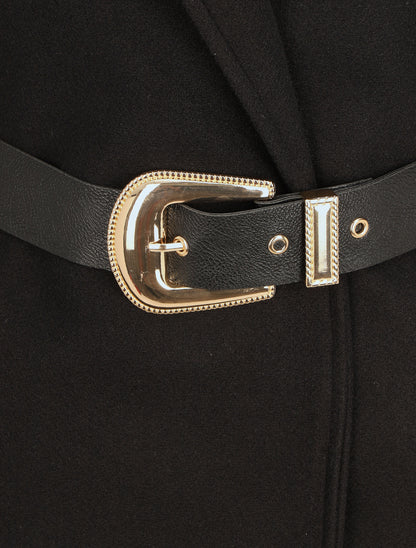 Manteau long droit à ceinture - Noir - 3