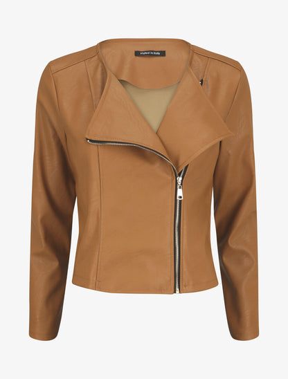 Veste en simili à fermeture zippée - Camel - 1