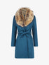 Manteau long col en fourrure - Bleu canard - 4