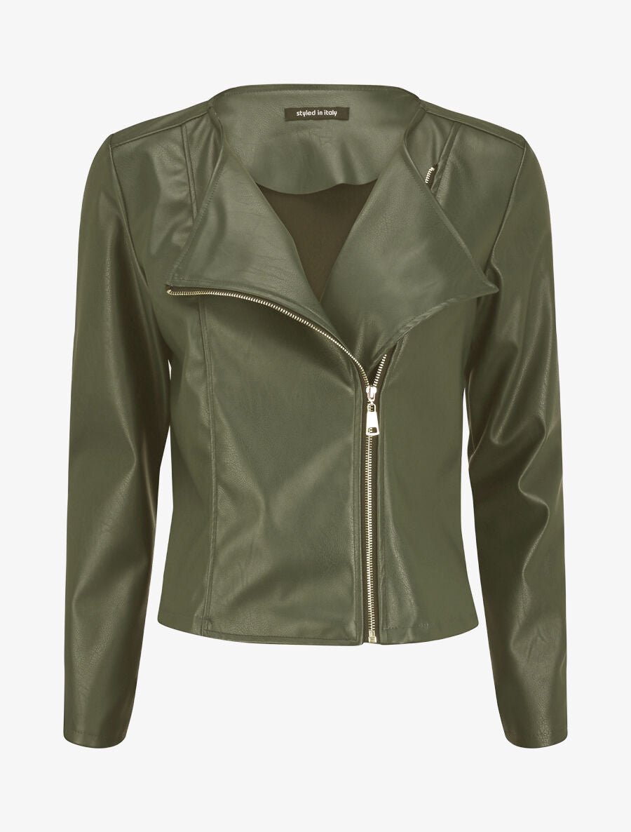 Veste en simili à fermeture zippée - Vert foncé - 1