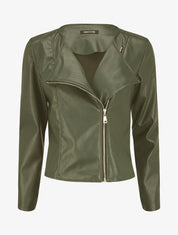 Veste en simili à fermeture zippée - Vert foncé - 1