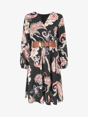 Robe évasée imprimé fleuri - Noir - 4