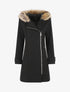 Manteau zippé à capuche fausse fourrure - Noir - 1